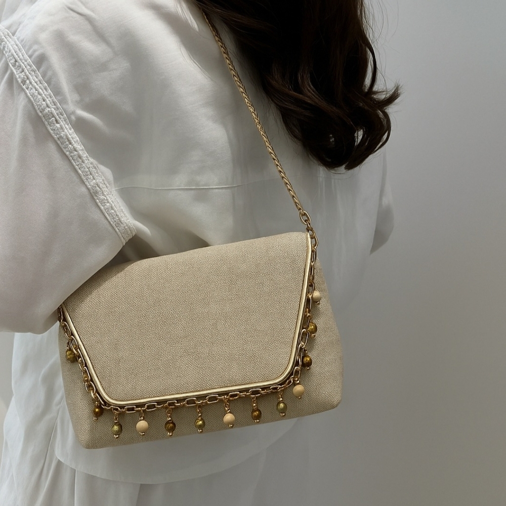 Viva Bags of California Beaded Chic Summer Crossbody Bag with Gold Braided Strap